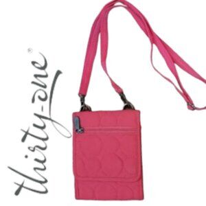 Thirty-One Vary You Pink Coral Quilted Dots Mini Crossbody Bag Adjustable Strap